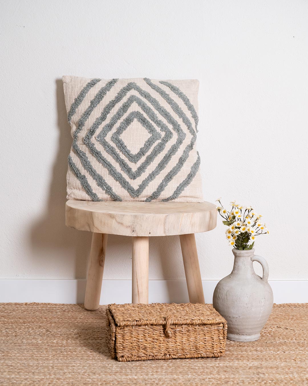 Coussin en coton mat vert sec