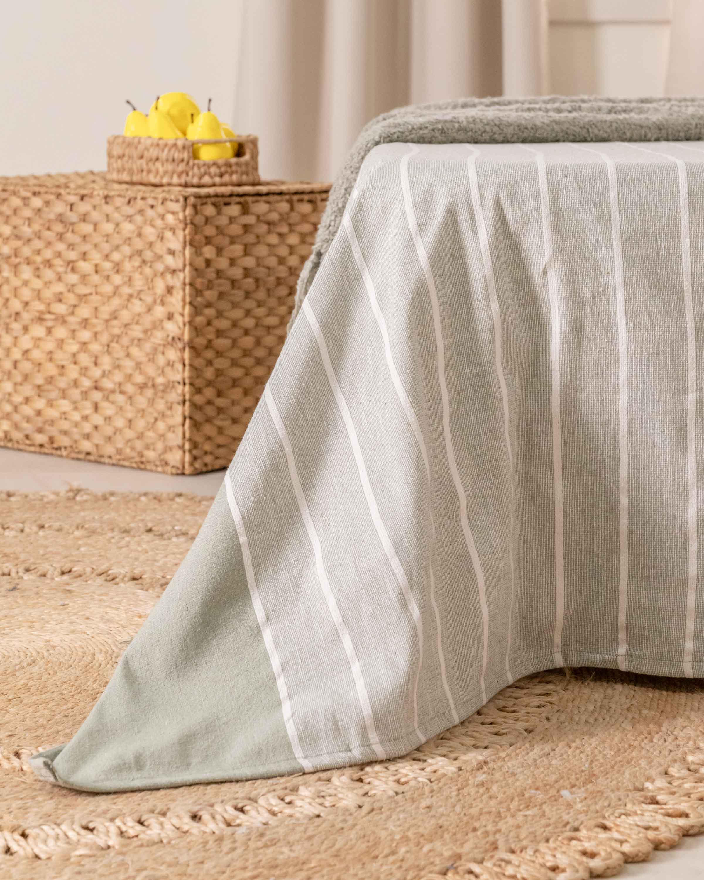Multipurpose Wide Stripe Ottoman Dry Green