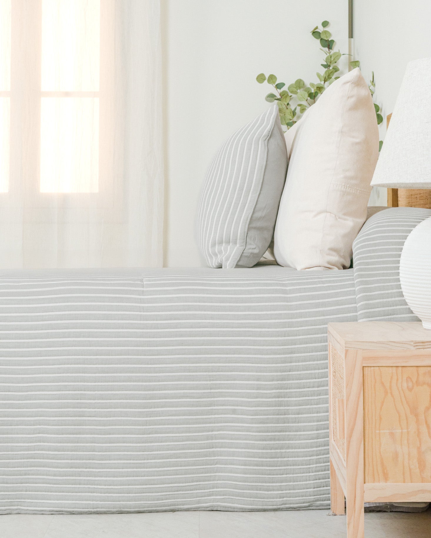 Colcha Doble Tela Algodón Jacquard  Raya Nitia Verde Seco