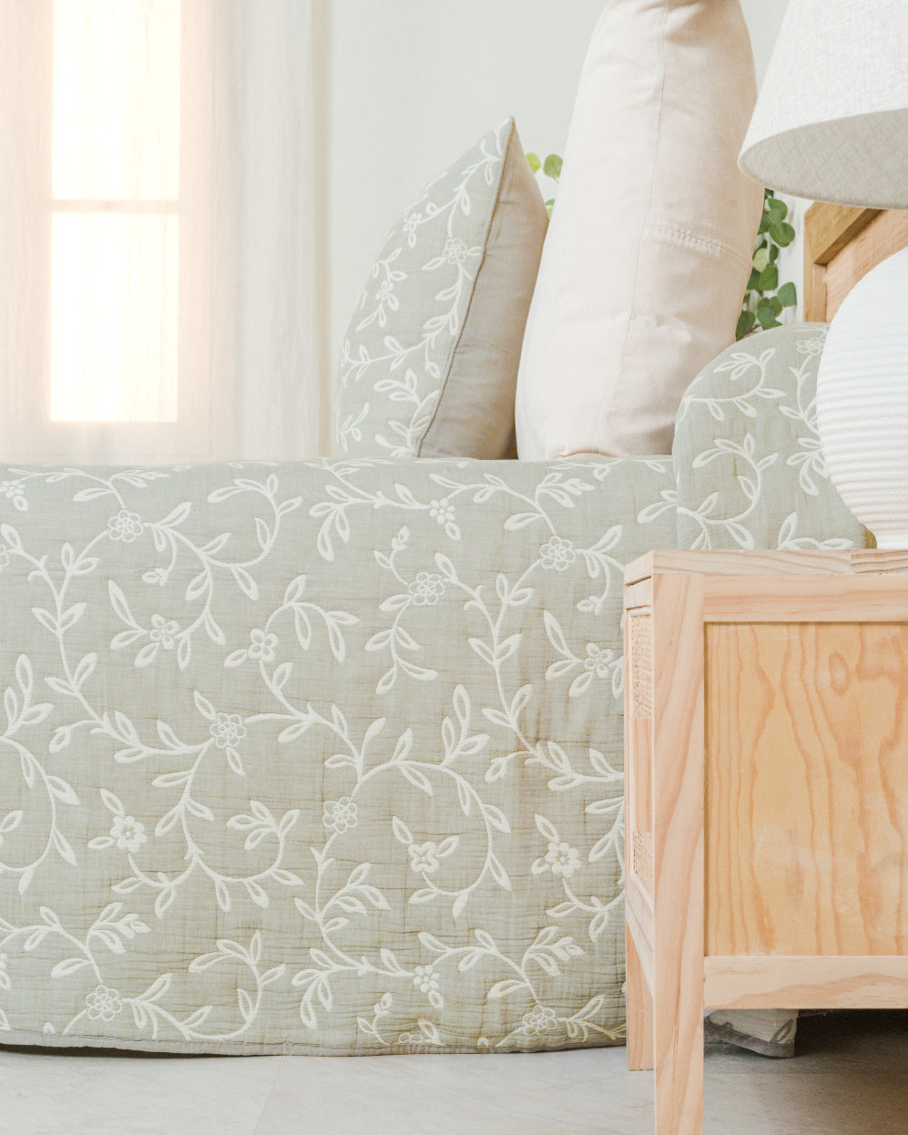 Colcha Doble Tela Algodón Jacquard  Raya Acamia Verde Seco