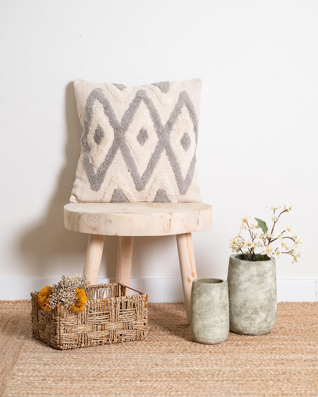 Coussin Valirio en coton gris clair