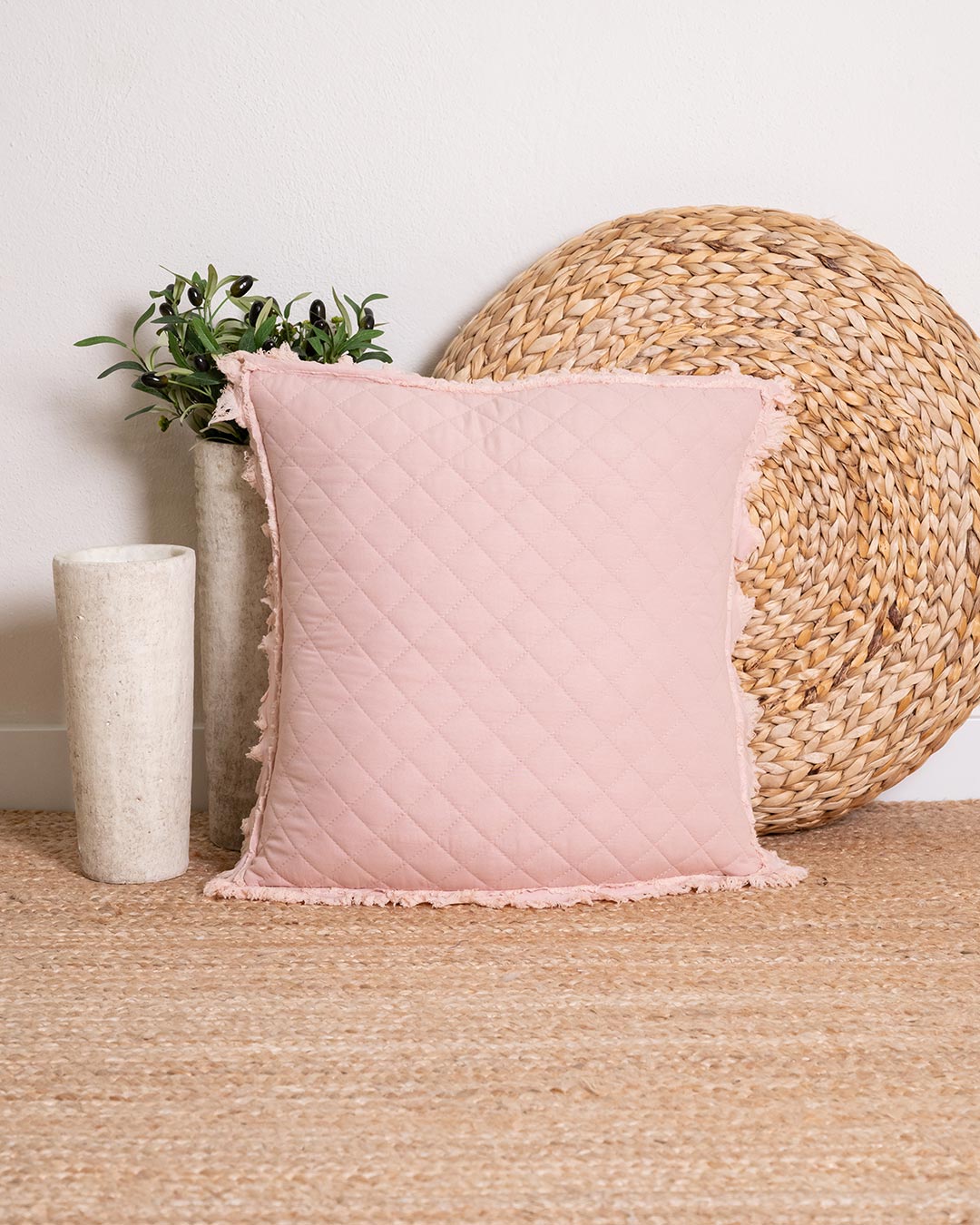 Cojín Flecos Liso Rosa Keike