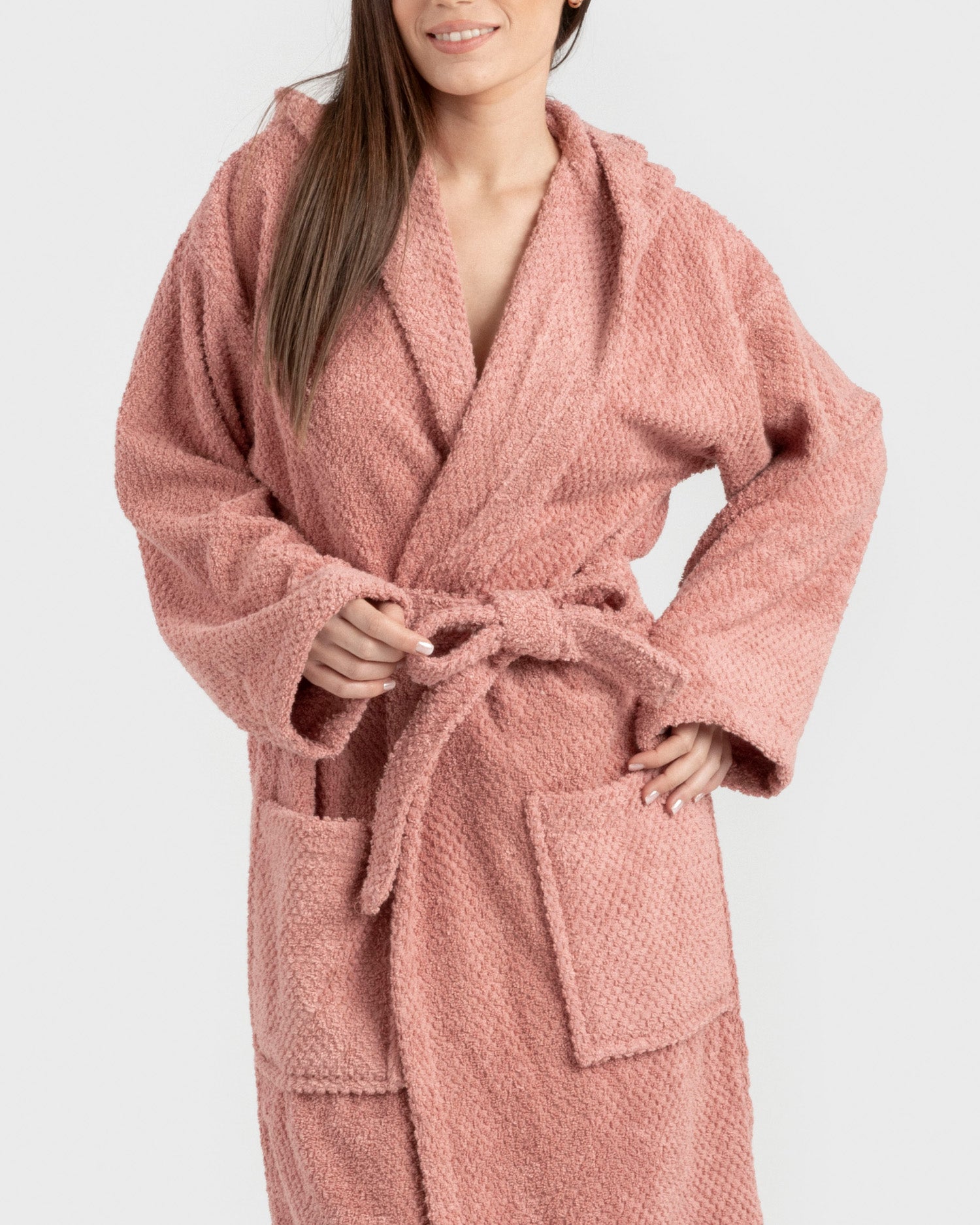 Albornoz Capucha 450g Chenilla Liso Rosa Keike