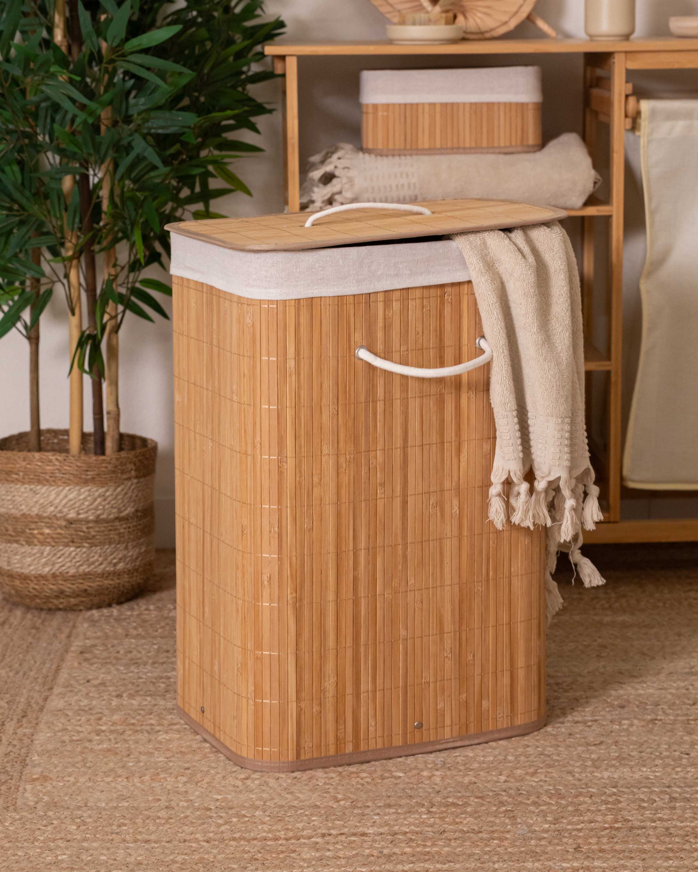 Cesto Ropa Hillie Plegable Bambú Natural