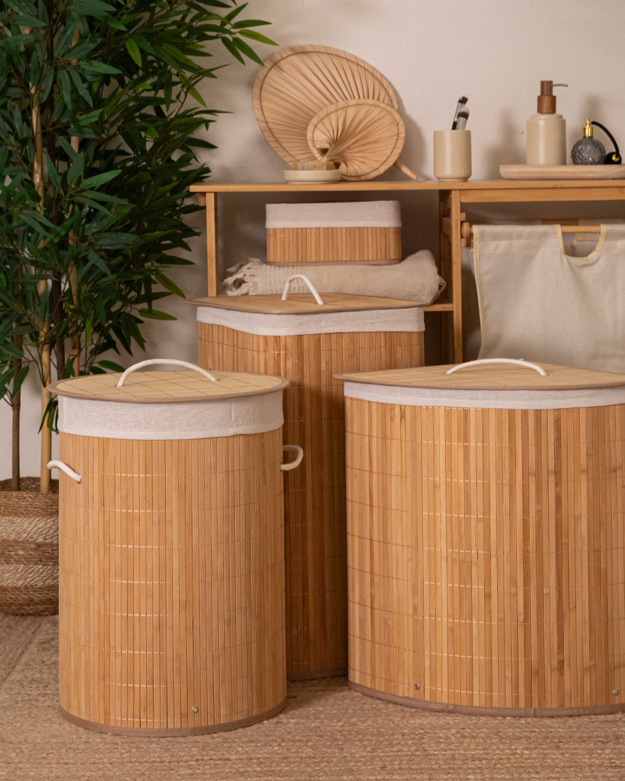 Cesto Ropa Hillie Plegable Bambú Natural