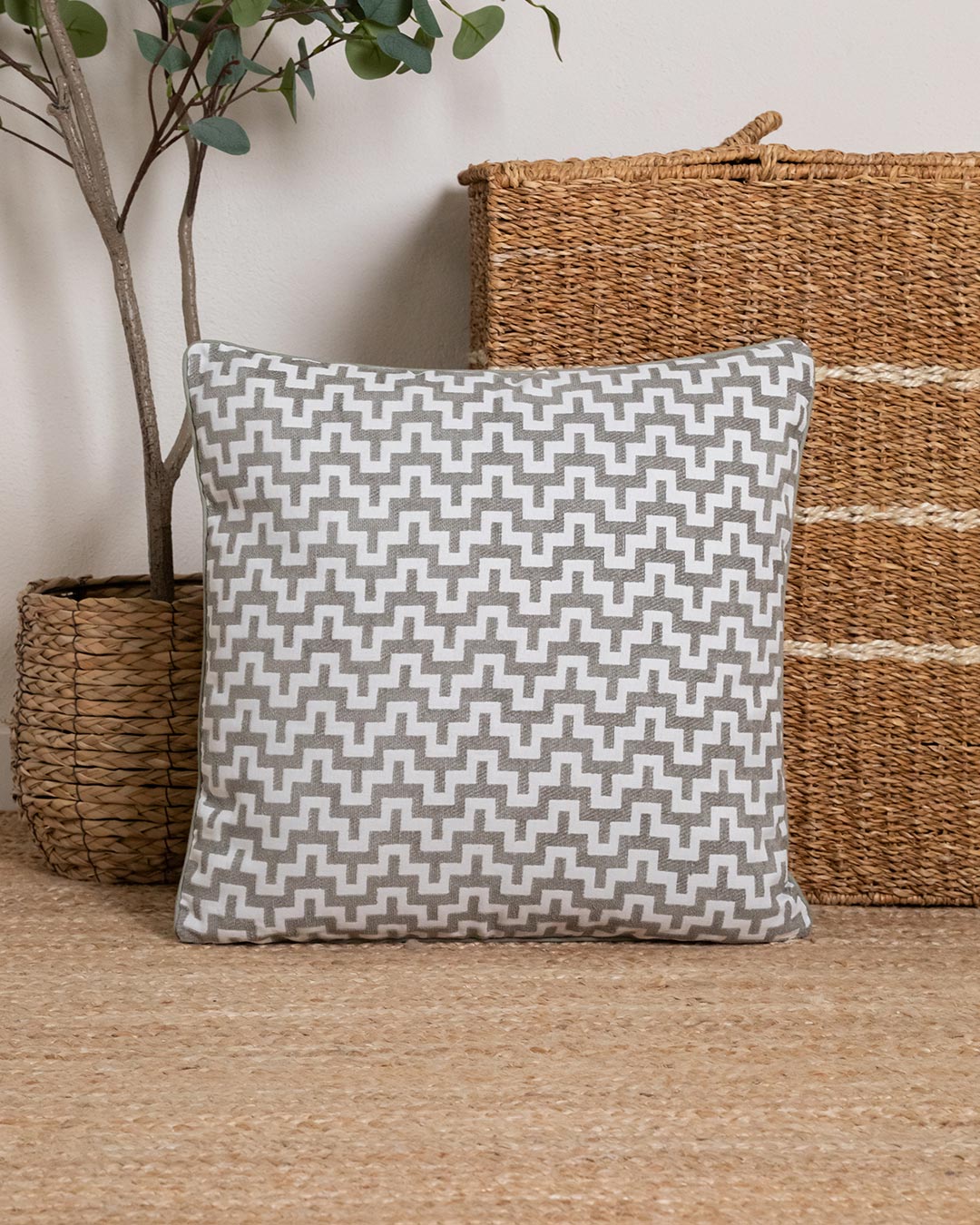 Cojín Jacquard Chenilla Tebas Verde Seco