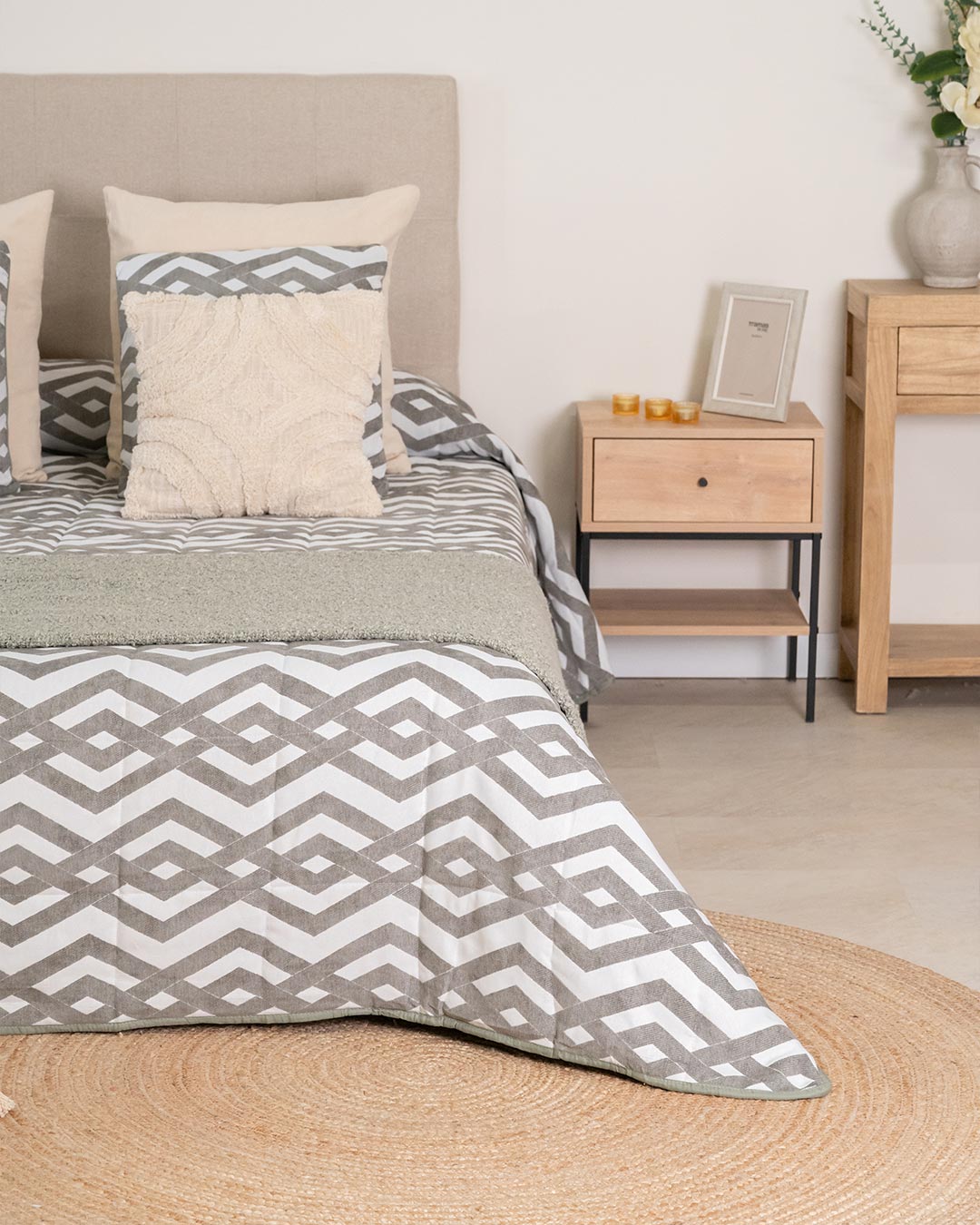 Colcha Jacquard Nela Doble Tela Verano Verde Seco