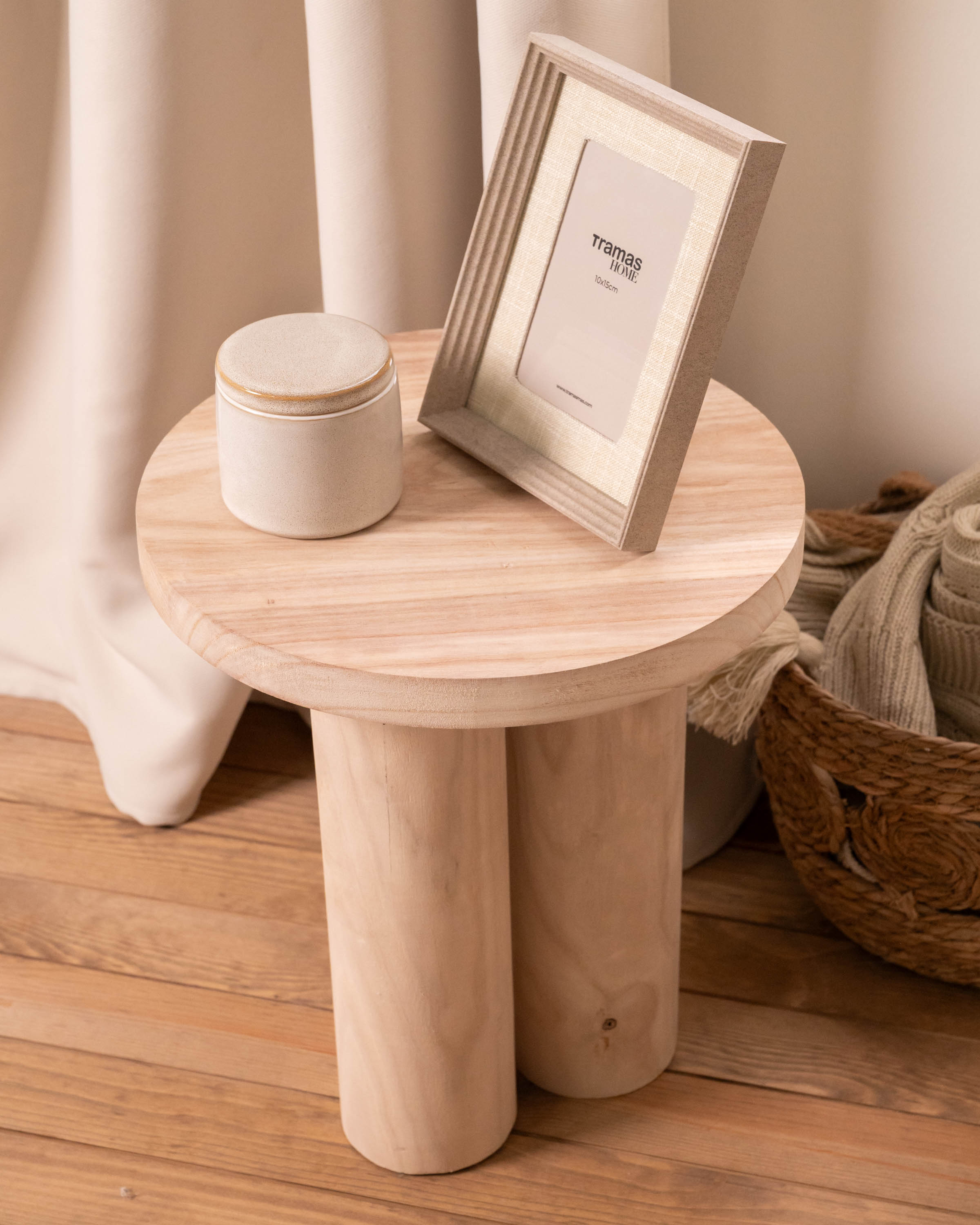 Mesa Auxiliar Redonda Madera Natural