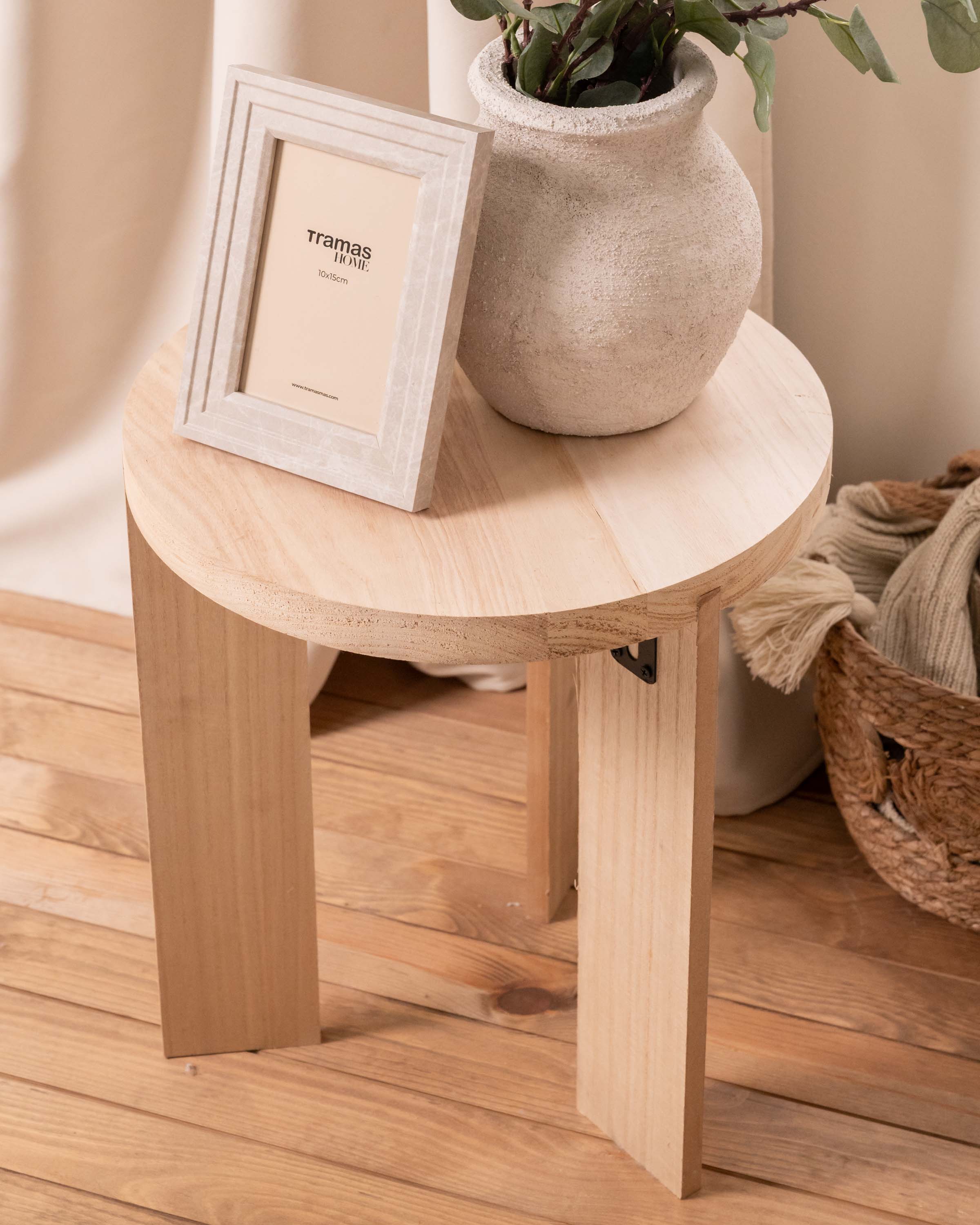 Mesa Auxiliar Redonda Madera Natural