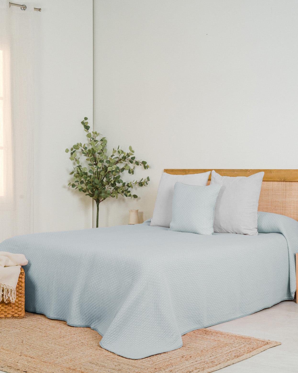 Colcha Doble Tela Algodón Jacquard  Punto Azul Keike