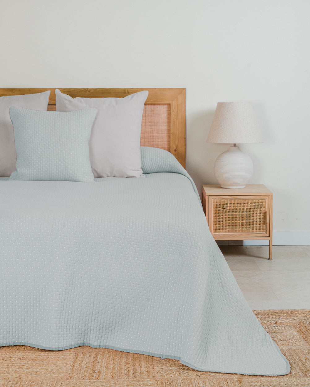 Colcha Doble Tela Algodón Jacquard  Punto Azul Keike