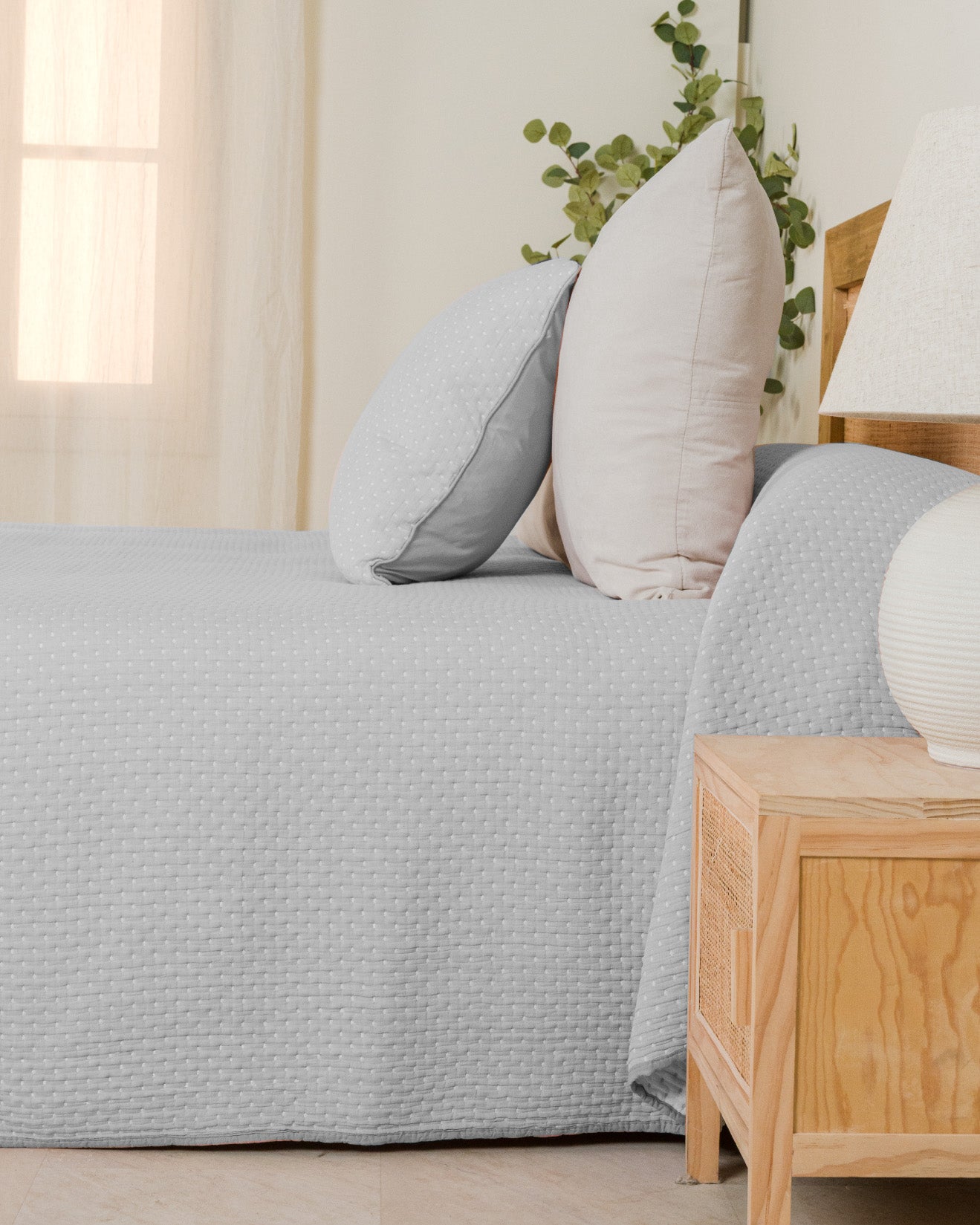 Colcha Doble Tela Algodón Jacquard  Punto Azul Keike