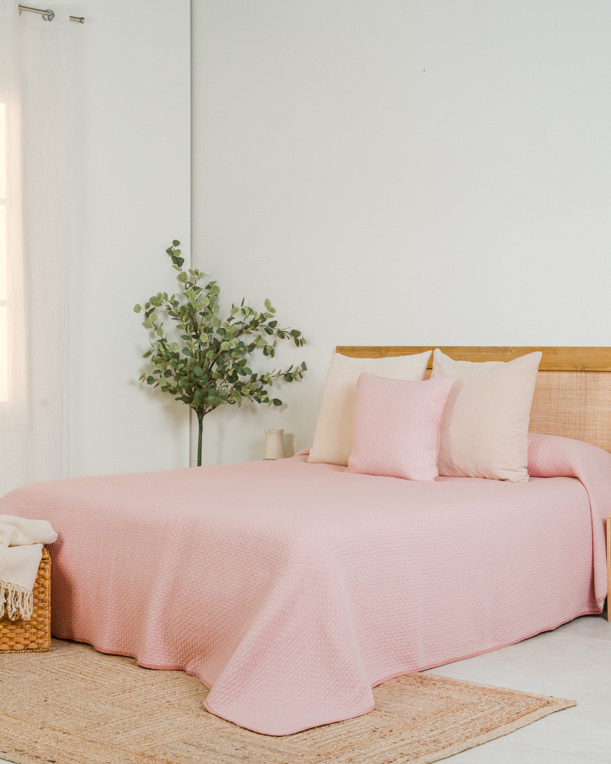 Colcha Doble Tela Algodón Jacquard  Punto Rosa Keike