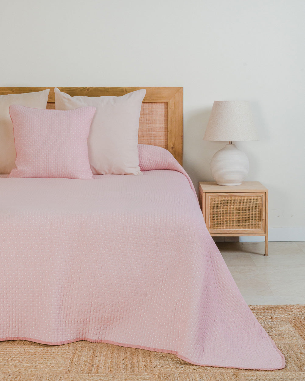 Colcha Doble Tela Algodón Jacquard  Punto Rosa Keike