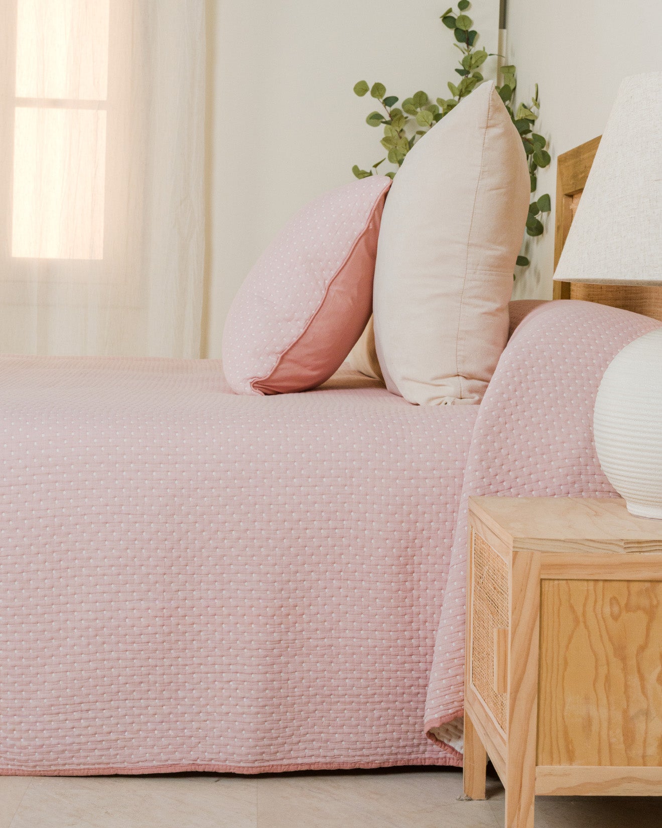 Colcha Doble Tela Algodón Jacquard  Punto Rosa Keike