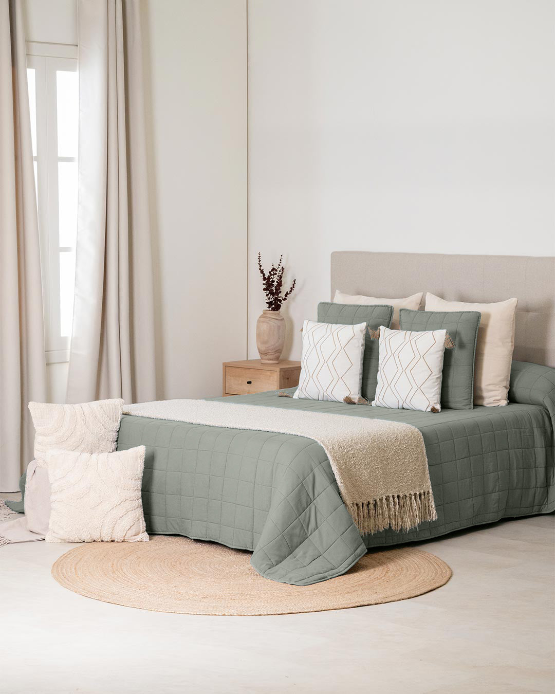 Colcha Cuadros Lisa Verde Keike