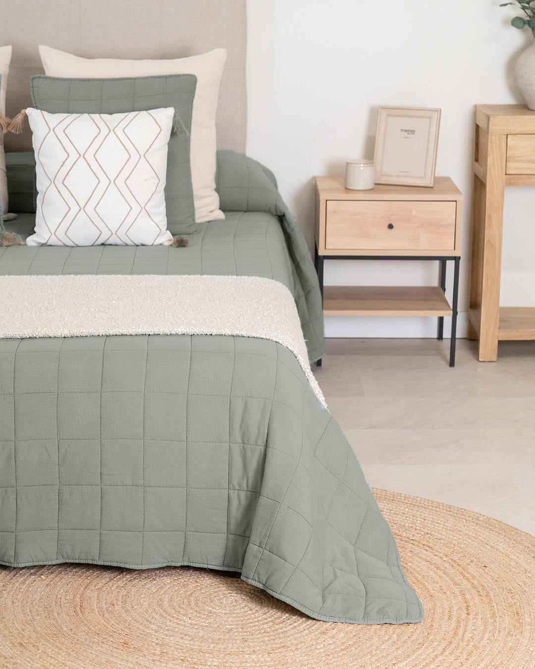 Colcha Cuadros Lisa Verde Keike