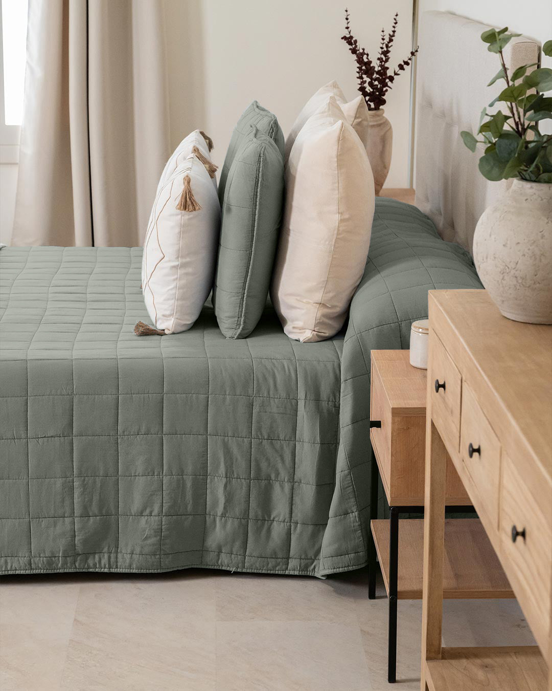 Colcha Cuadros Lisa Verde Keike