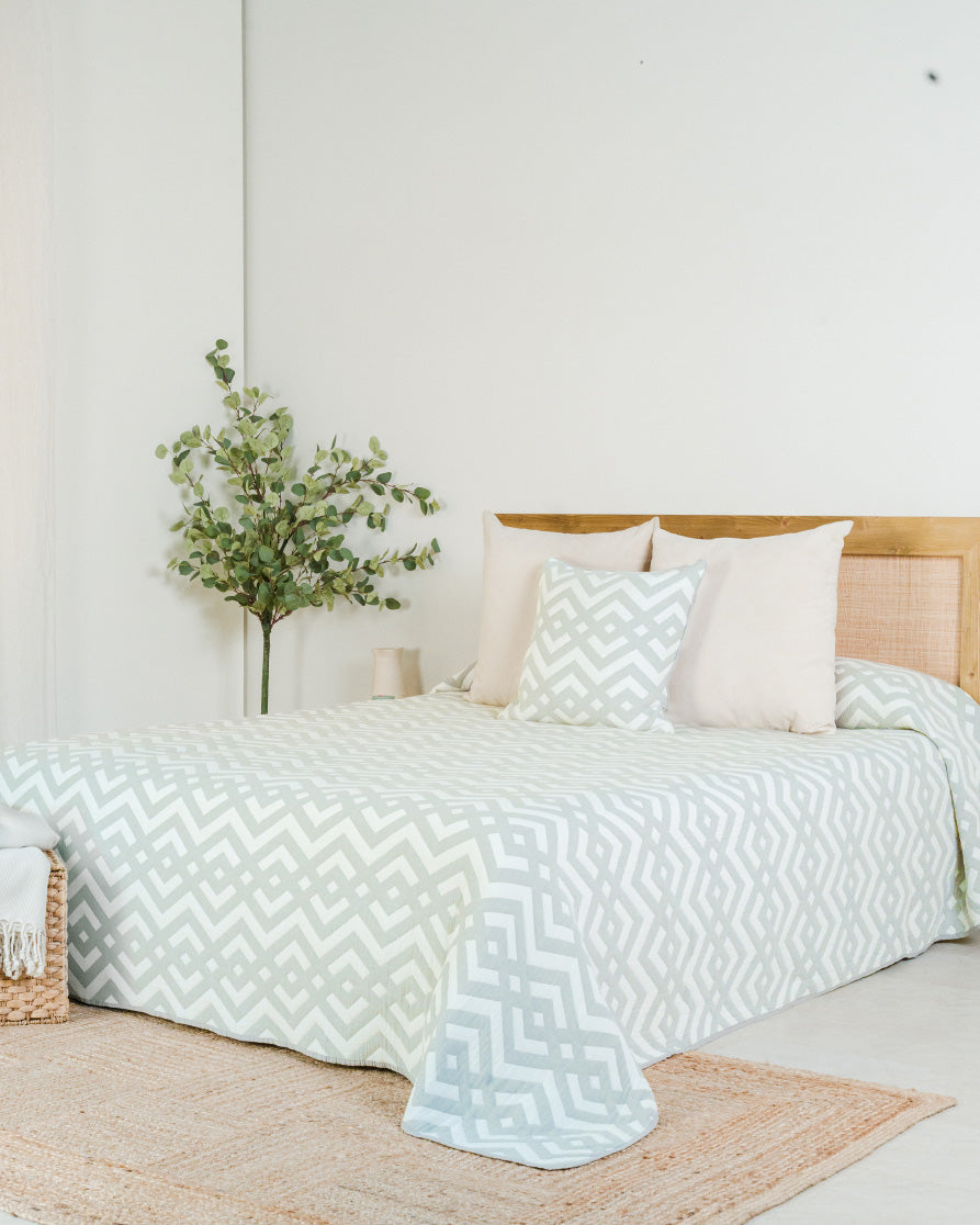 Colcha Doble Tela Algodón Jacquard  Nela Verde Seco