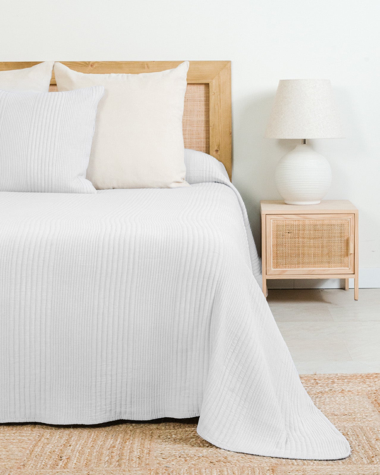 Colcha Doble Tela Algodón Jacquard  Raya Londres Gris Claro