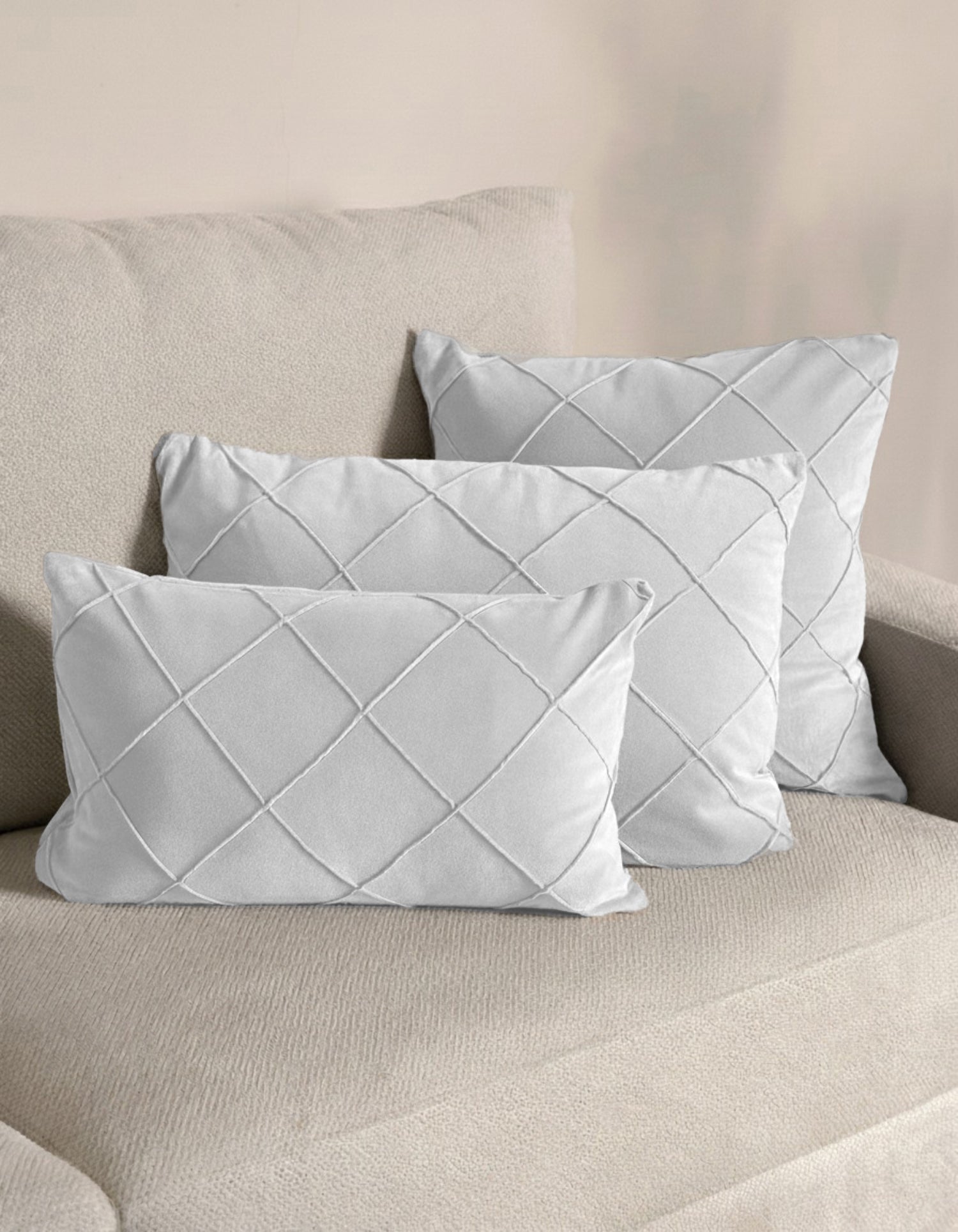 Cojín Terciopelo Algodón Rombo Blanco