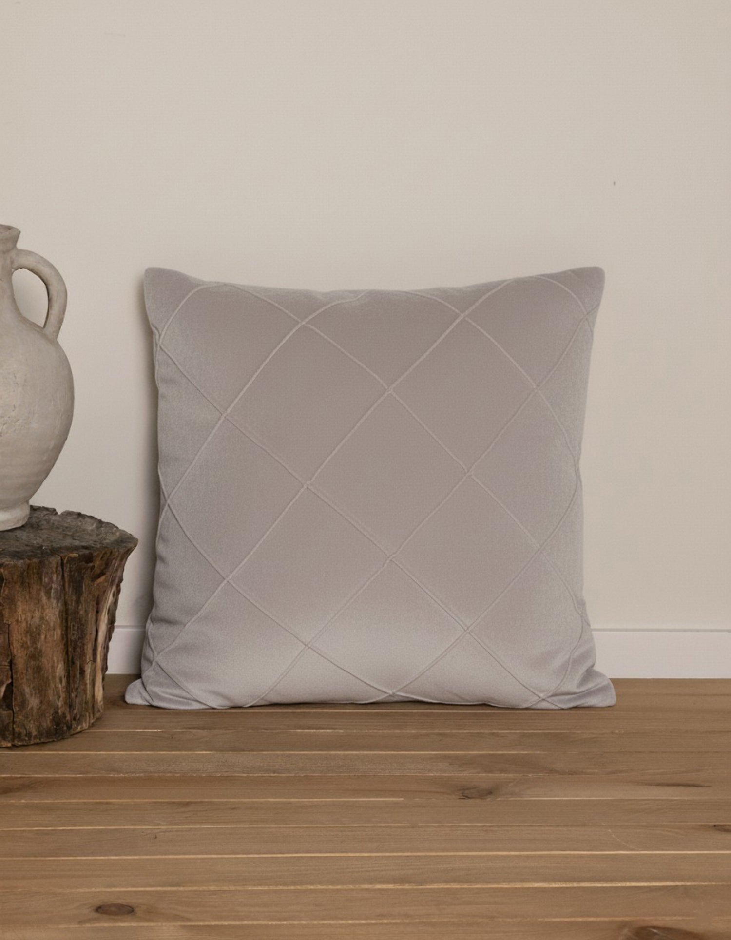 Cojín Terciopelo Algodón Rombo Gris Claro