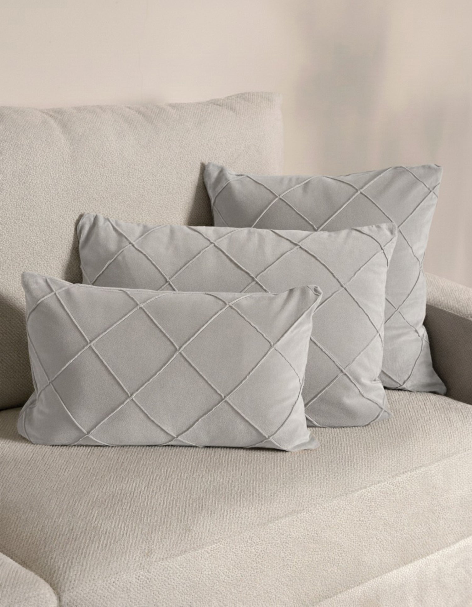 Cojín Terciopelo Algodón Rombo Gris Claro