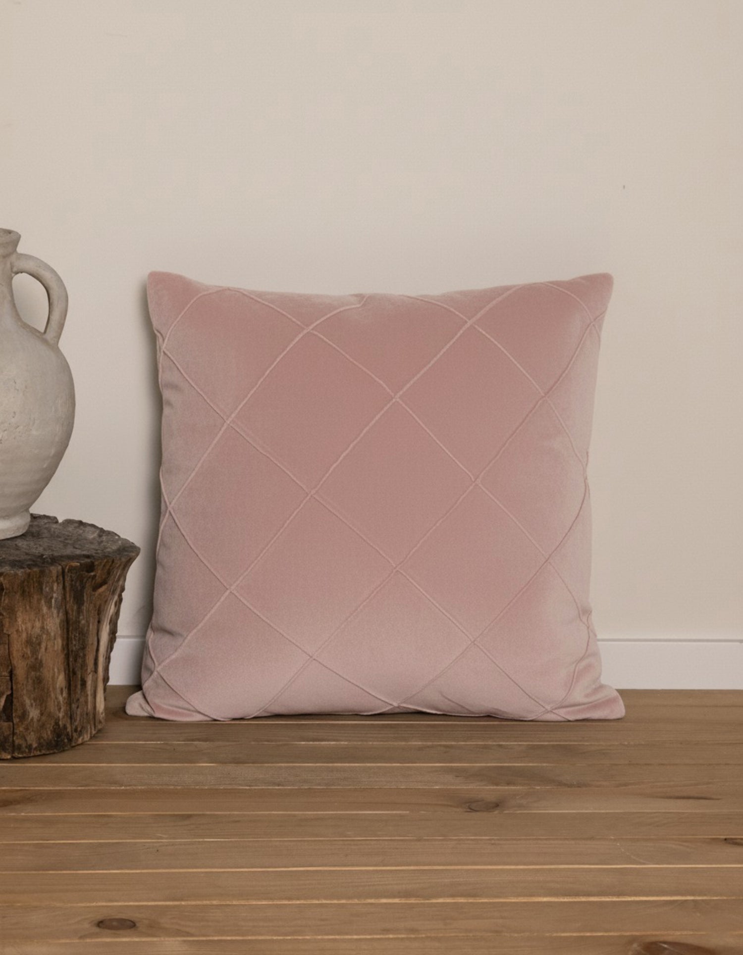 Cojín Terciopelo Algodón Rombo Rosa Keike