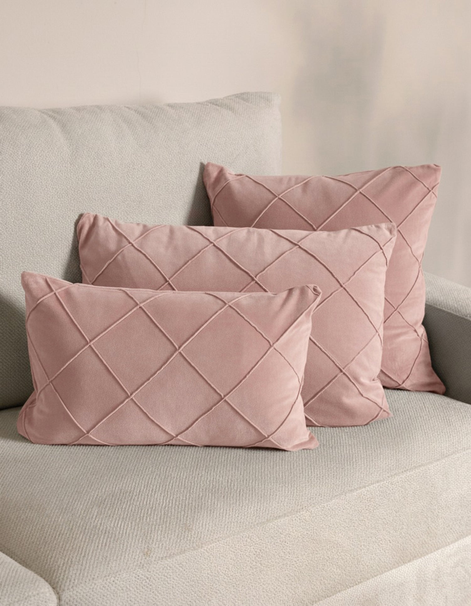 Cojín Terciopelo Algodón Rombo Rosa Keike