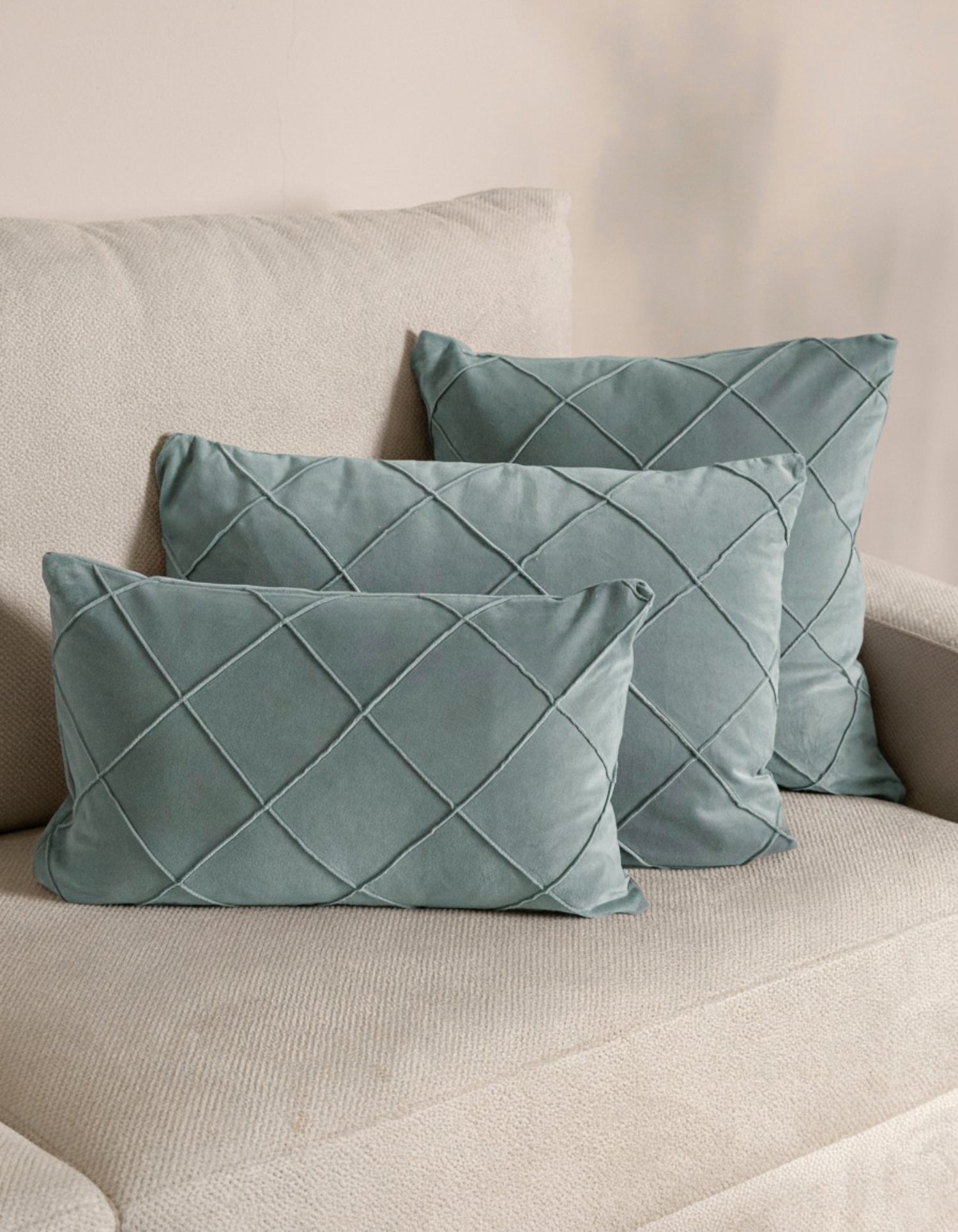 Cojín Terciopelo Algodón Rombo Verde Keike