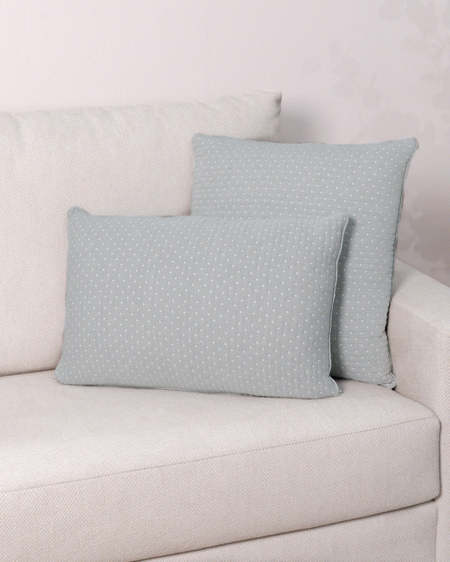 Cojín doble tela algodón jacquard Punto azul keike