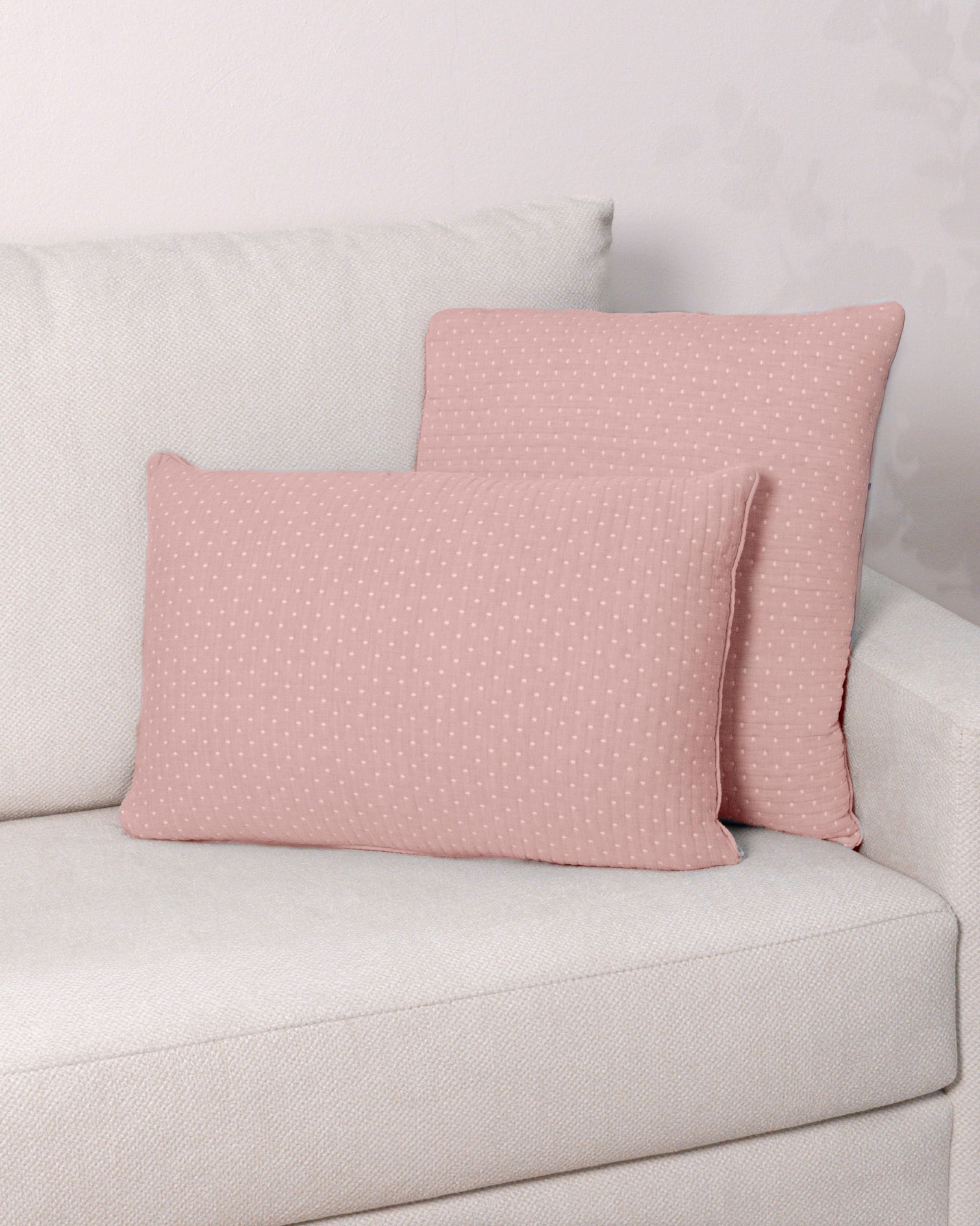 Cojín doble tela algodón jacquard Punto rosa keike