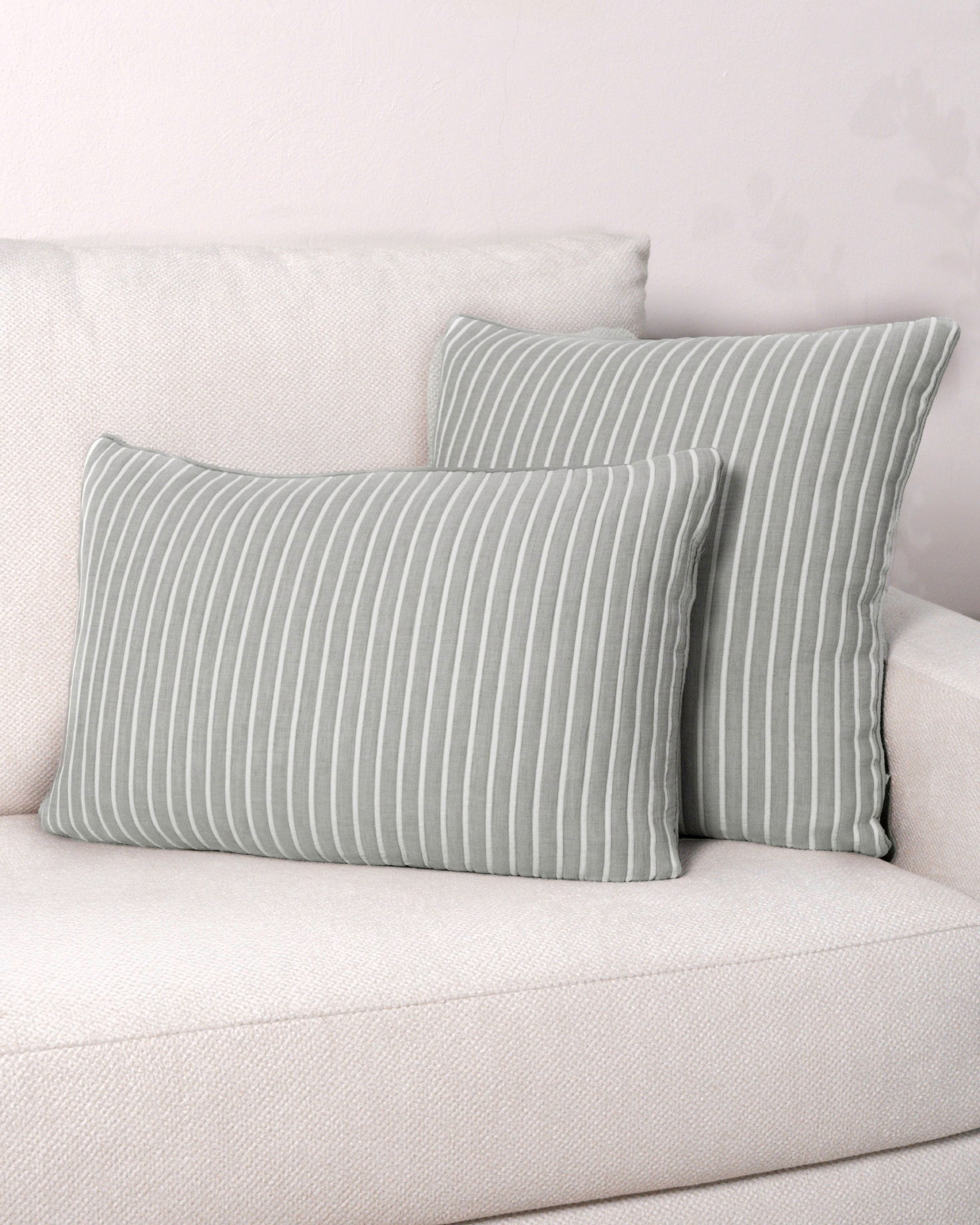 Cojín doble tela algodón jacquard Raya Nitia verde seco