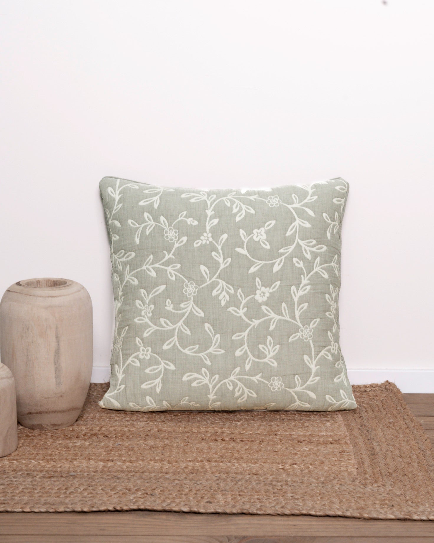 Cojín doble tela algodón jacquard Acamia verde seco