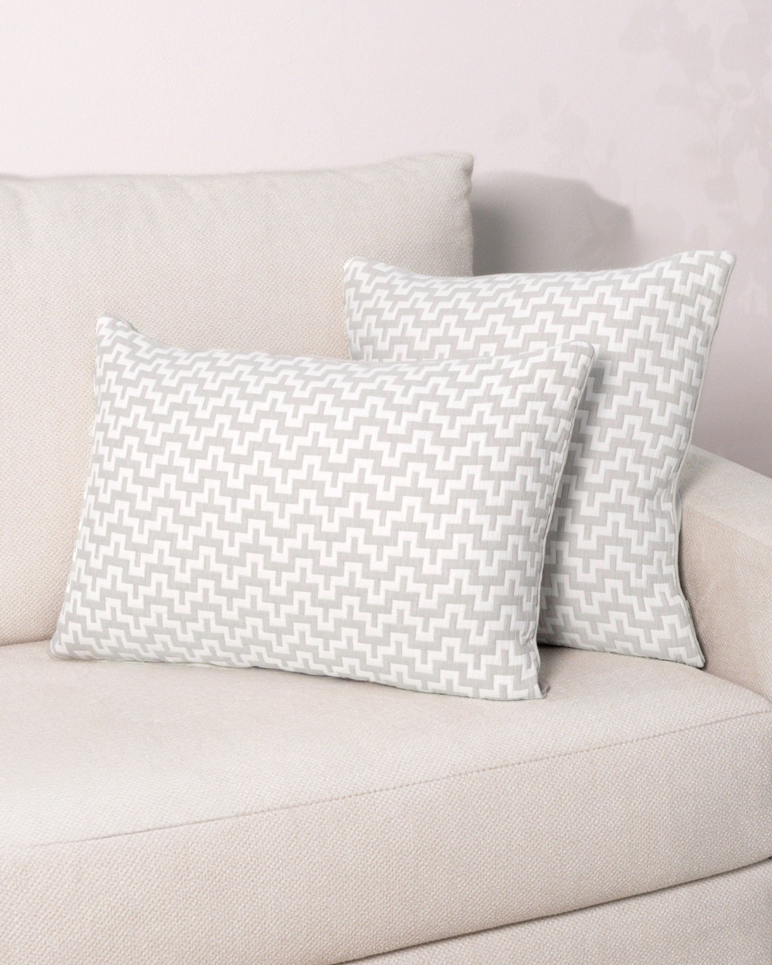 Cojín doble tela algodón jacquard Tebas gris claro