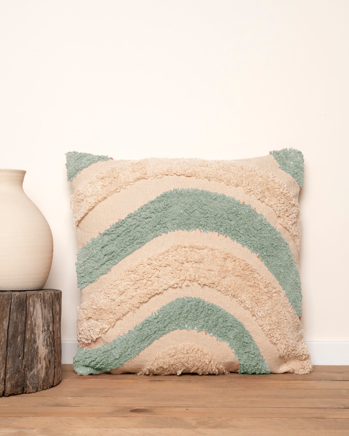 Cojín Algodón Tejada Verde Seco