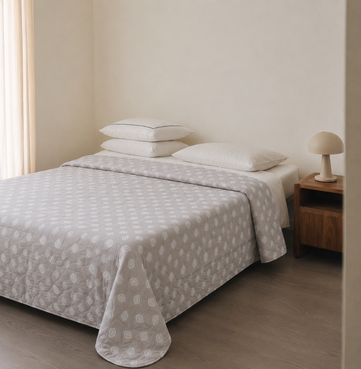 Colcha doble tela jacquard parallel gris claro