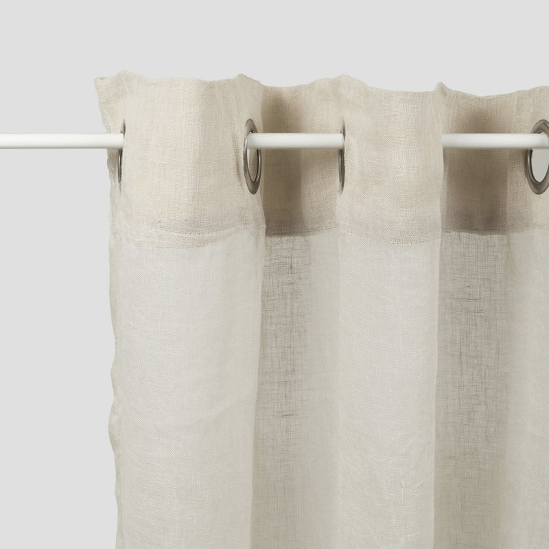 Cortina com ilhós, algodão e linho transparente cinza