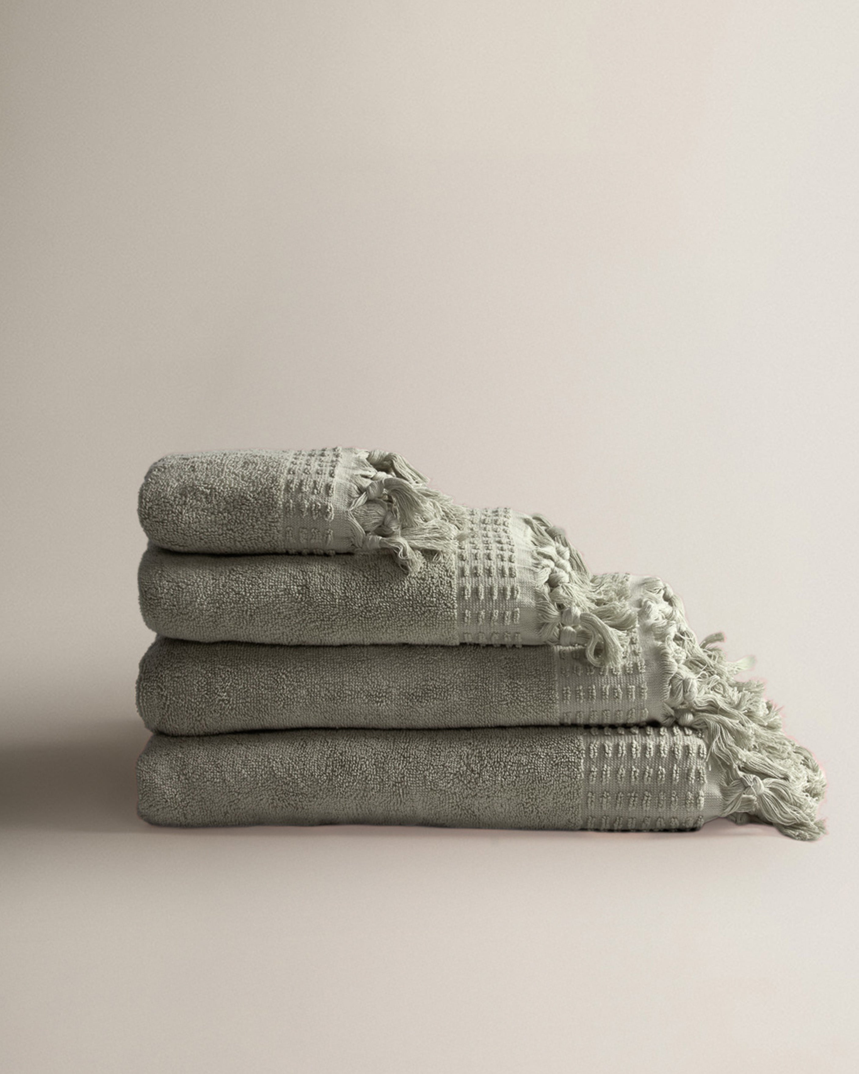 Serviette à franges unie 550 g Vert sec