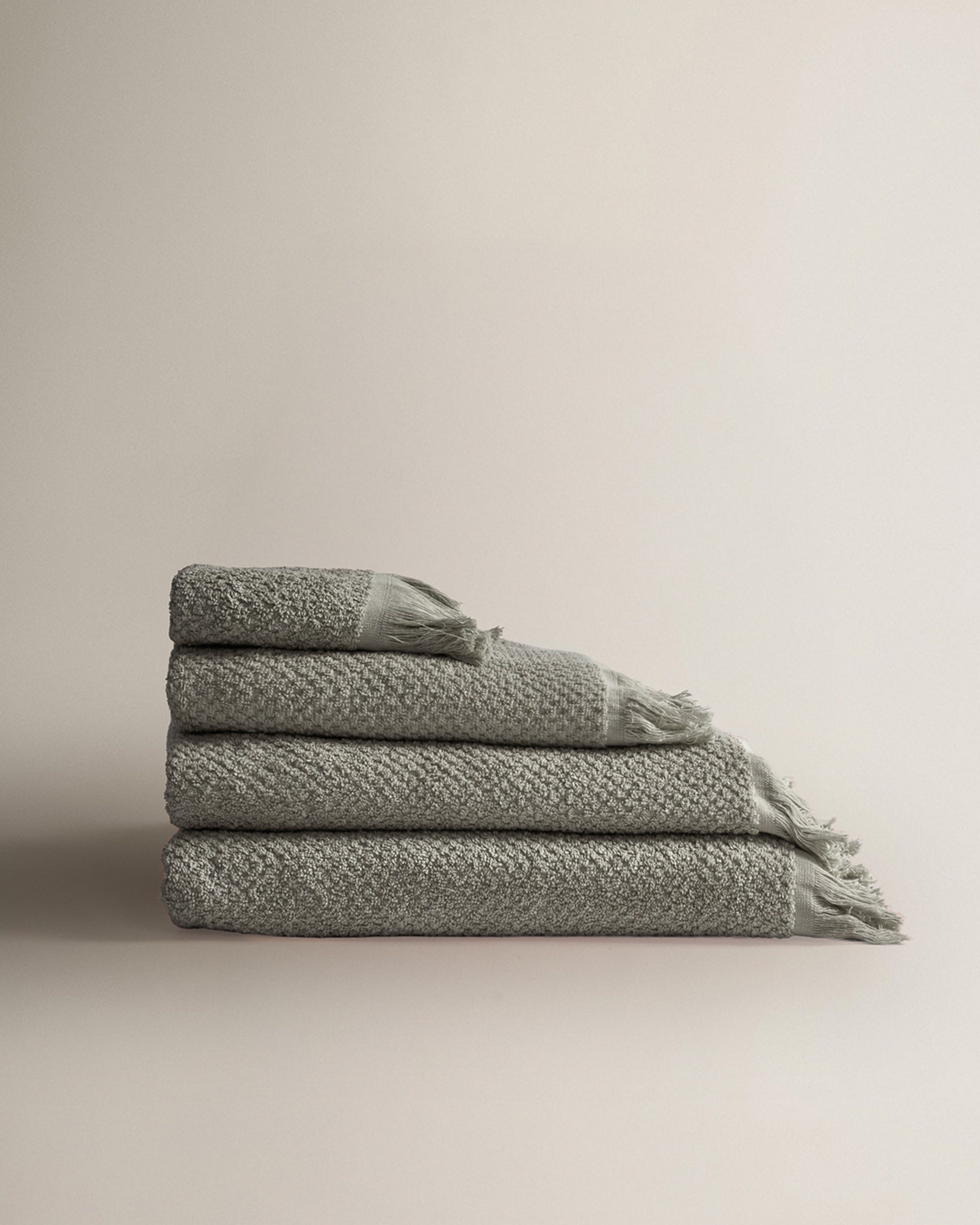 Chenille Towel with Fringe, Plain, 550g, Dry Green