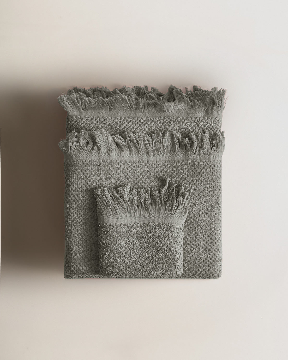 Chenille Towel with Fringe, Plain, 550g, Dry Green