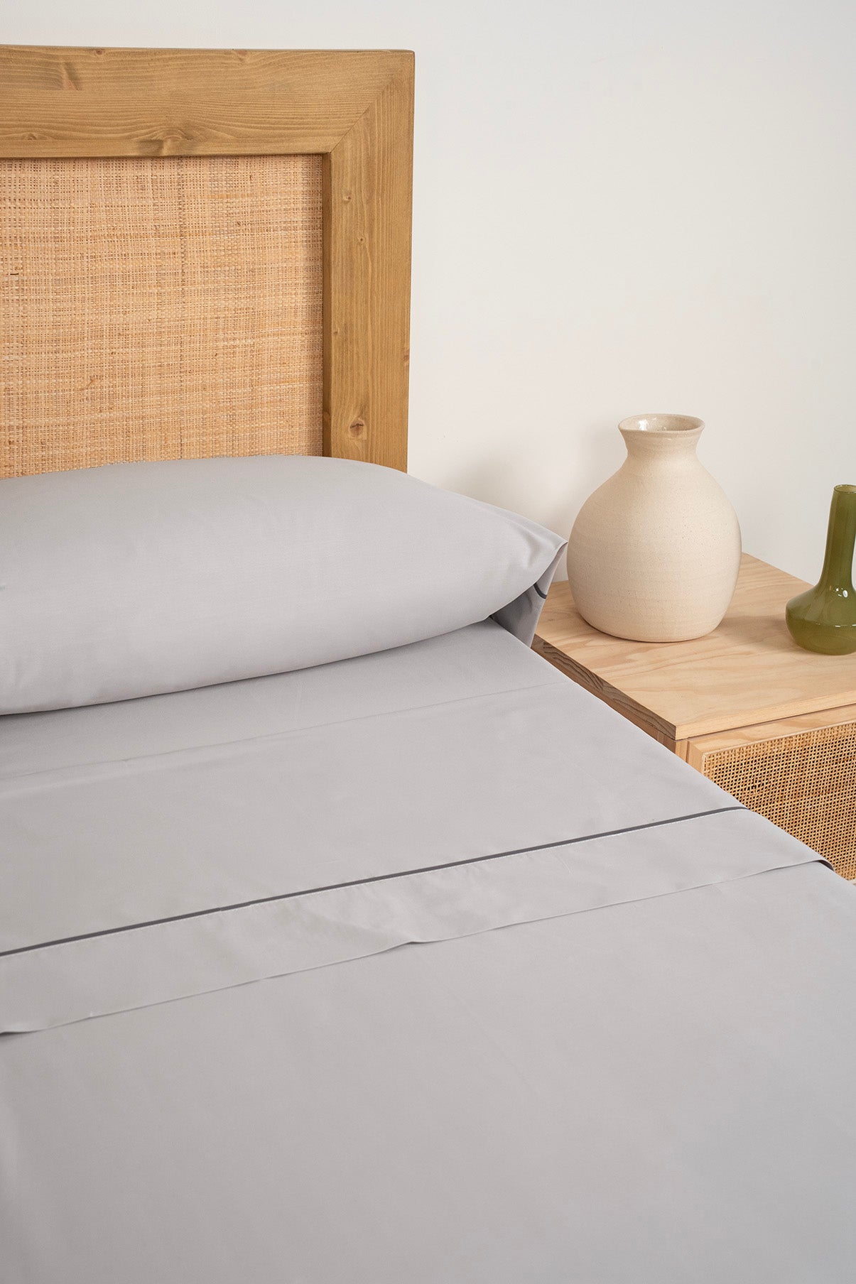 Joc de Llençols Cotó Percal amb Viu Gris