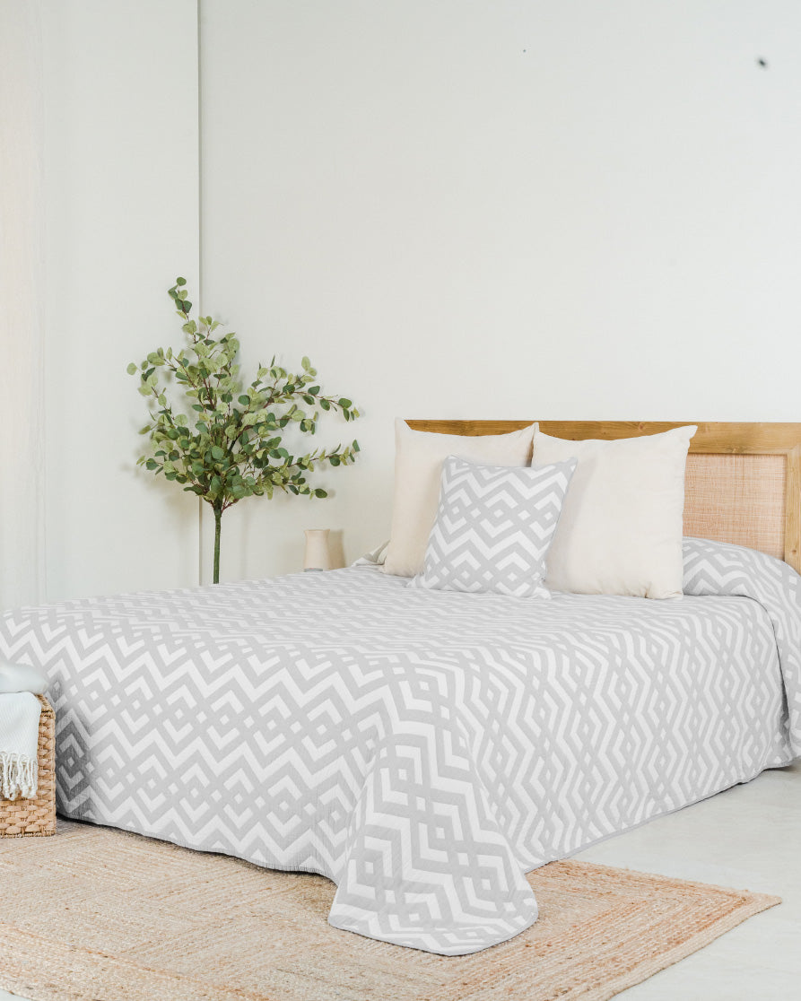 Colcha Doble Tela Algodón Jacquard  Nela Gris Claro