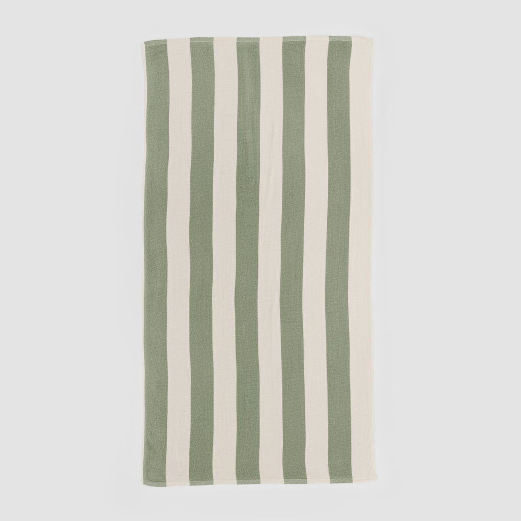 Toalla playa algodón rayas verde seco (400 gr/m²)