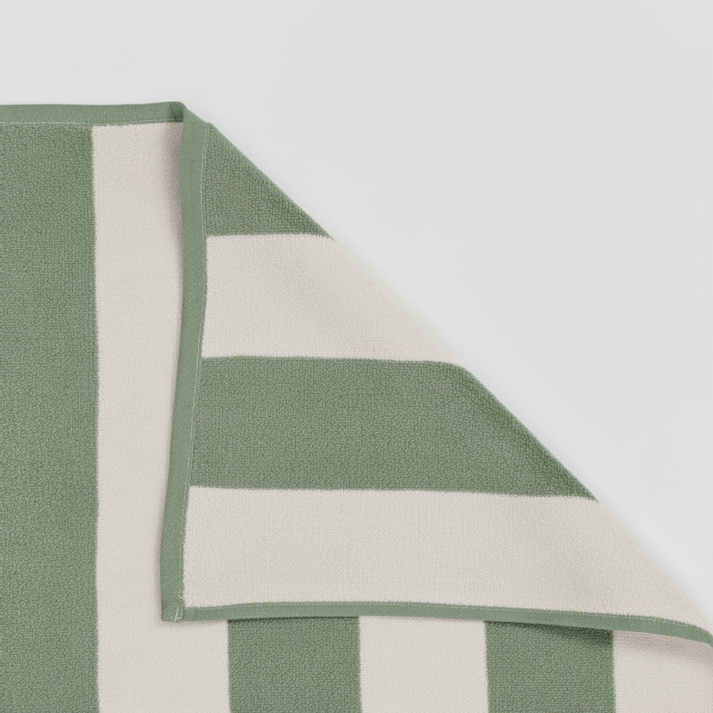 Toalla playa algodón rayas verde seco (400 gr/m²)