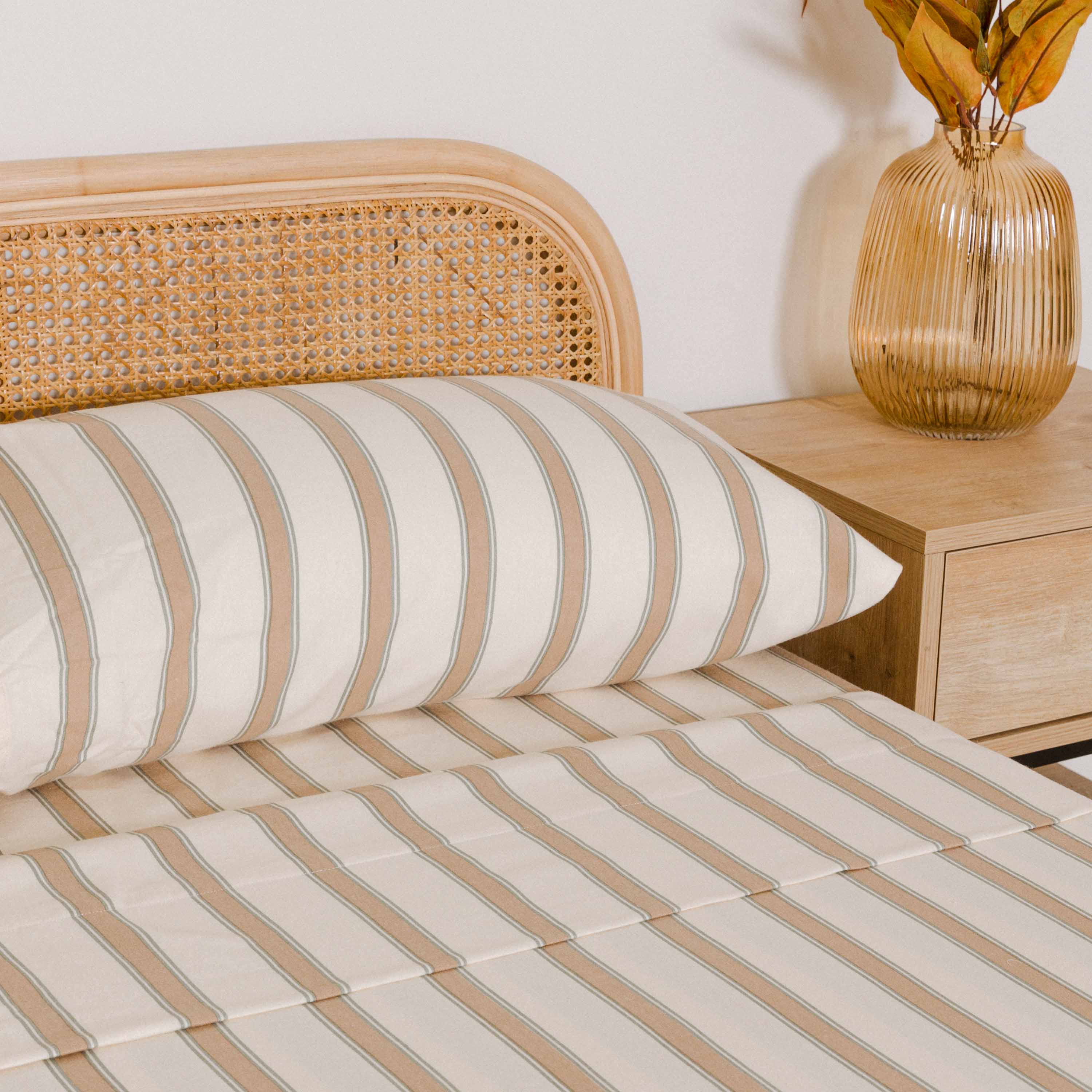 Juego de Sábanas Franela Raya Sitges verde seco - topo