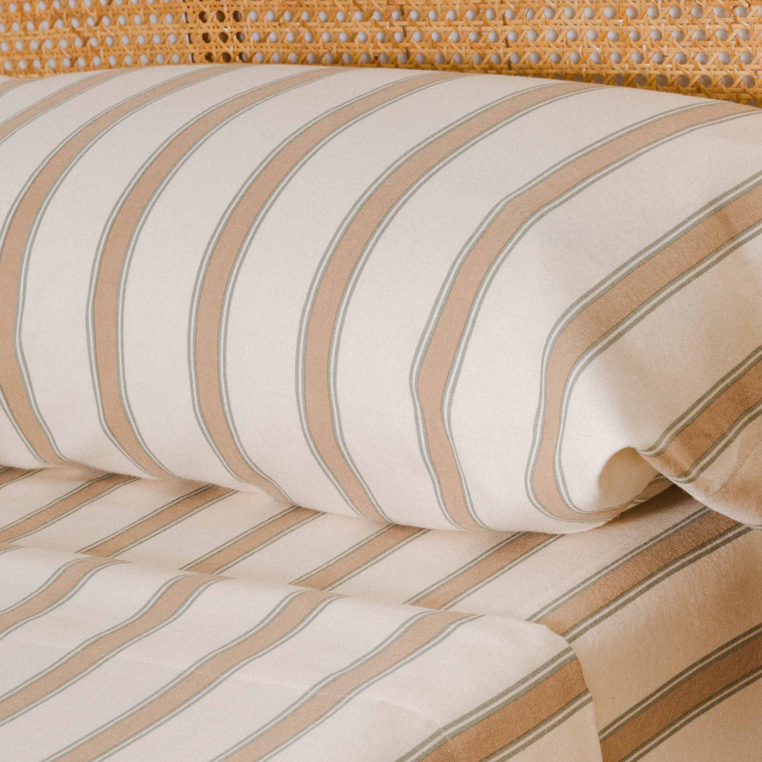 Juego de Sábanas Franela Raya Sitges verde seco - topo