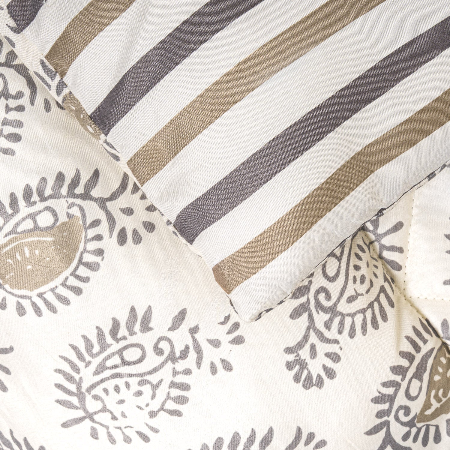 Edredón estampado Indonesia Gris/Verde