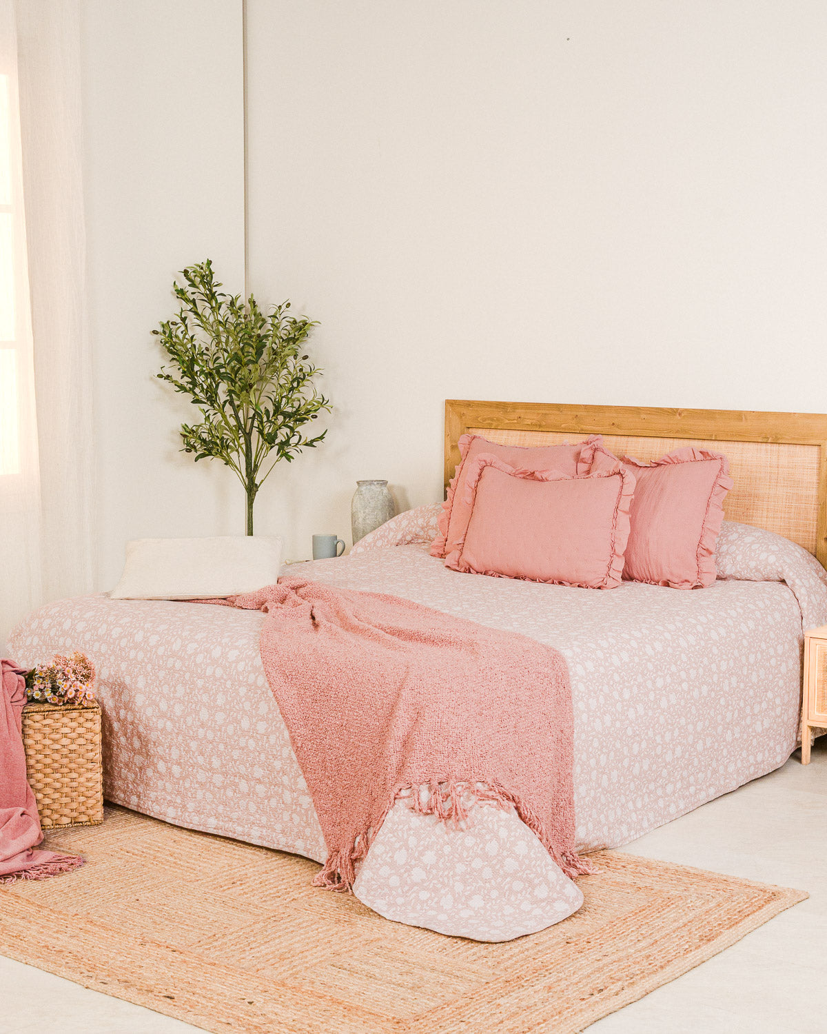 Colcha Seersucker Mozarabe Rosa Keike