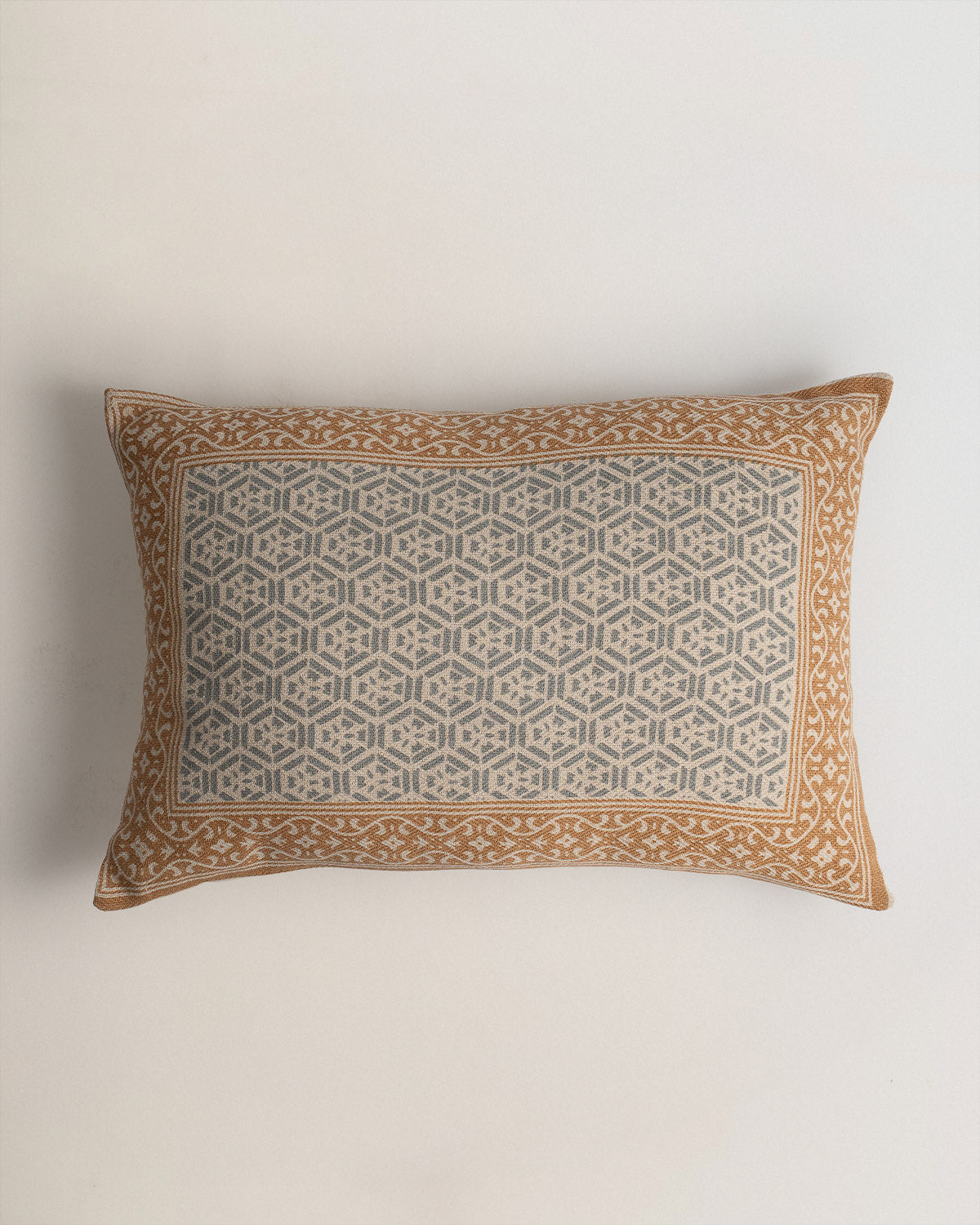 Cojín algodón persia ocre/verde seco